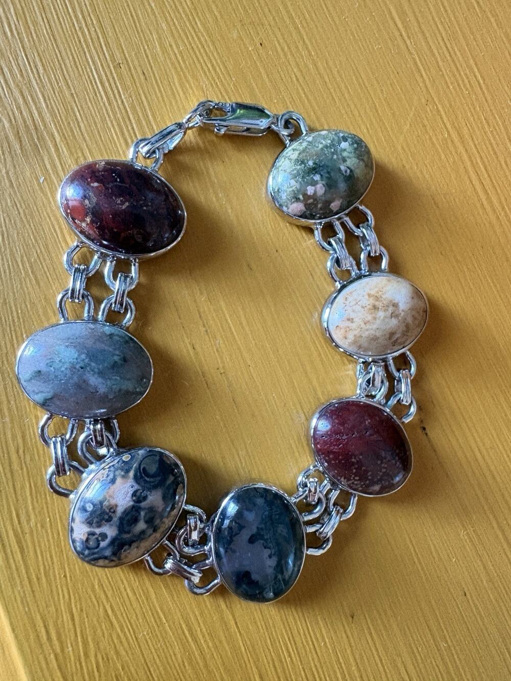 Sterling Silver Multicolor Natural Stone Cabochon Bracelet WRE